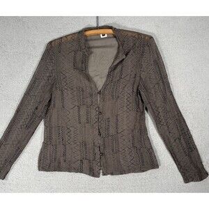 Jenne Maac Women’s Size‎ Small Silk Blouse Grey Taupe Sheer Lagenlook Boho Artsy